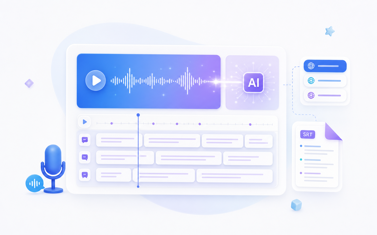 AI speech-to-subtitles interface illustration
