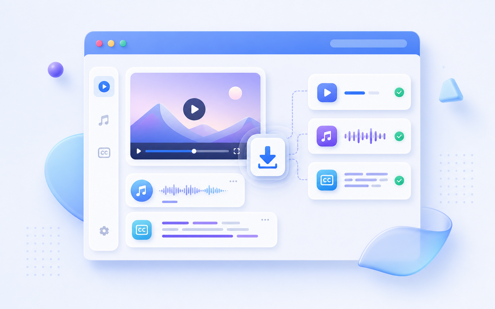 Video, audio, and subtitle download interface illustration
